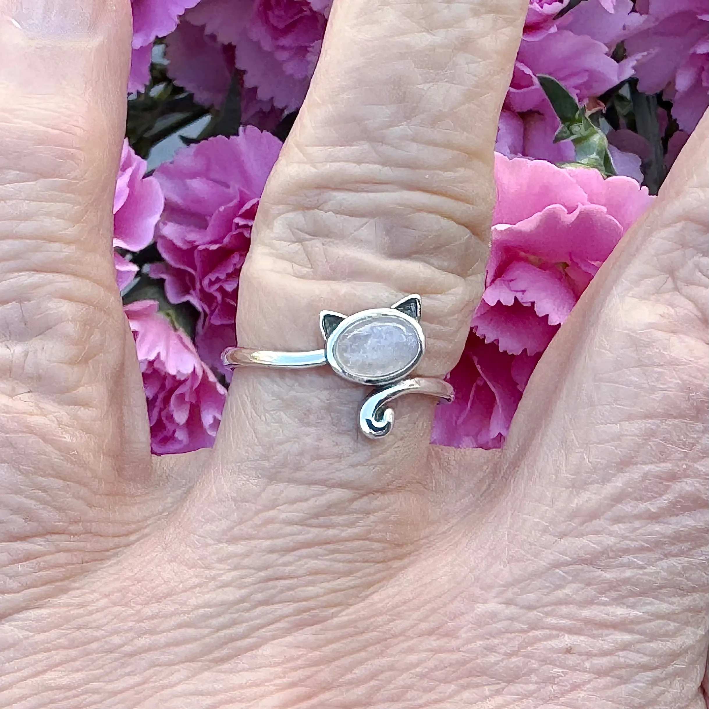 Moonstone Sterling Silver Cat Ring