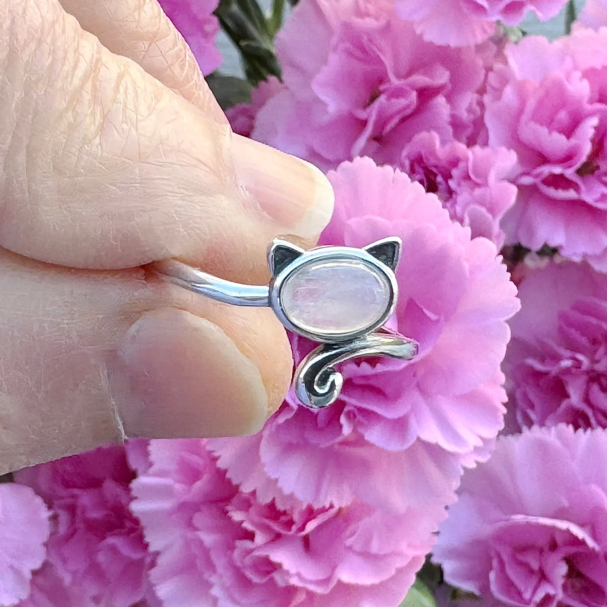 Moonstone Sterling Silver Cat Ring