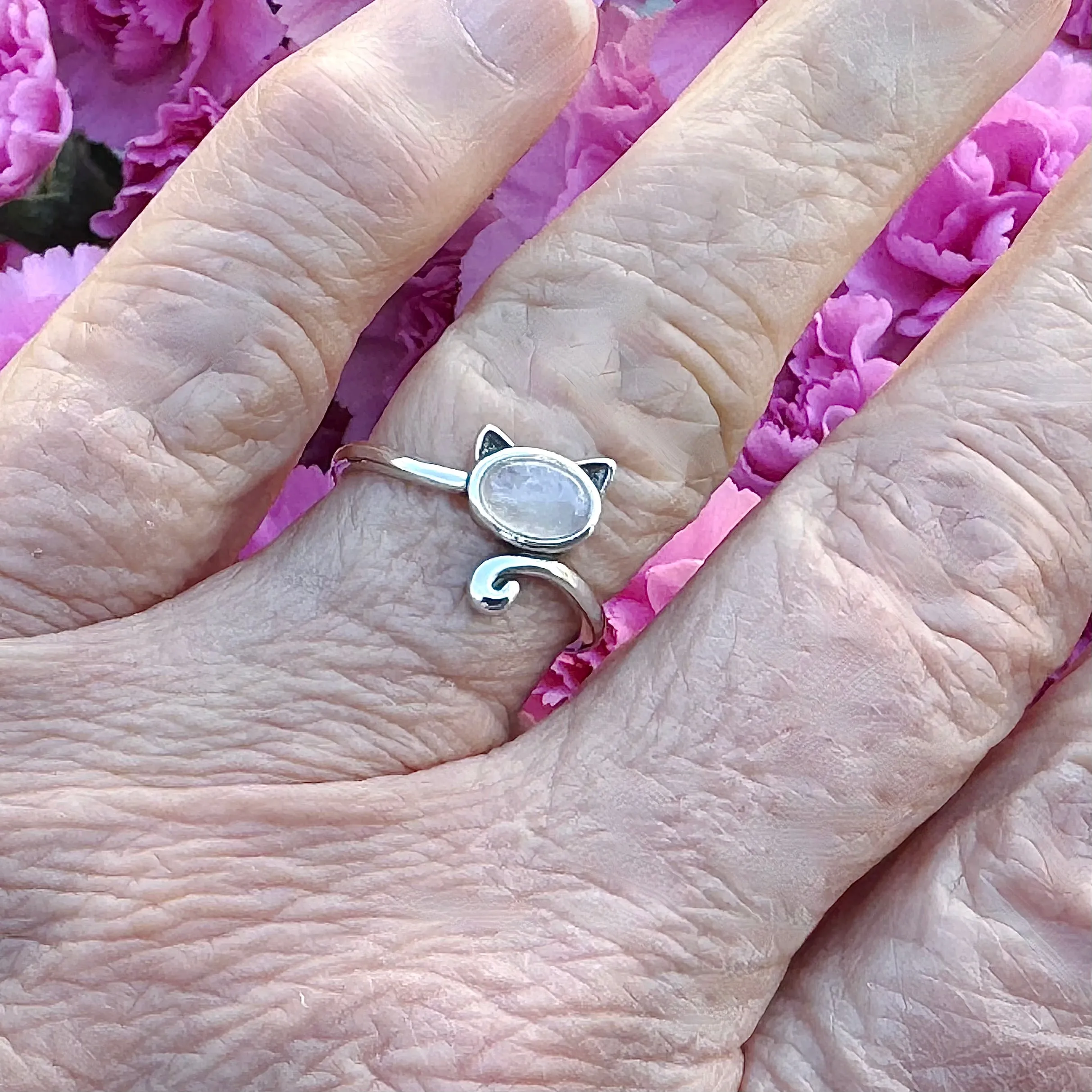 Moonstone Sterling Silver Cat Ring