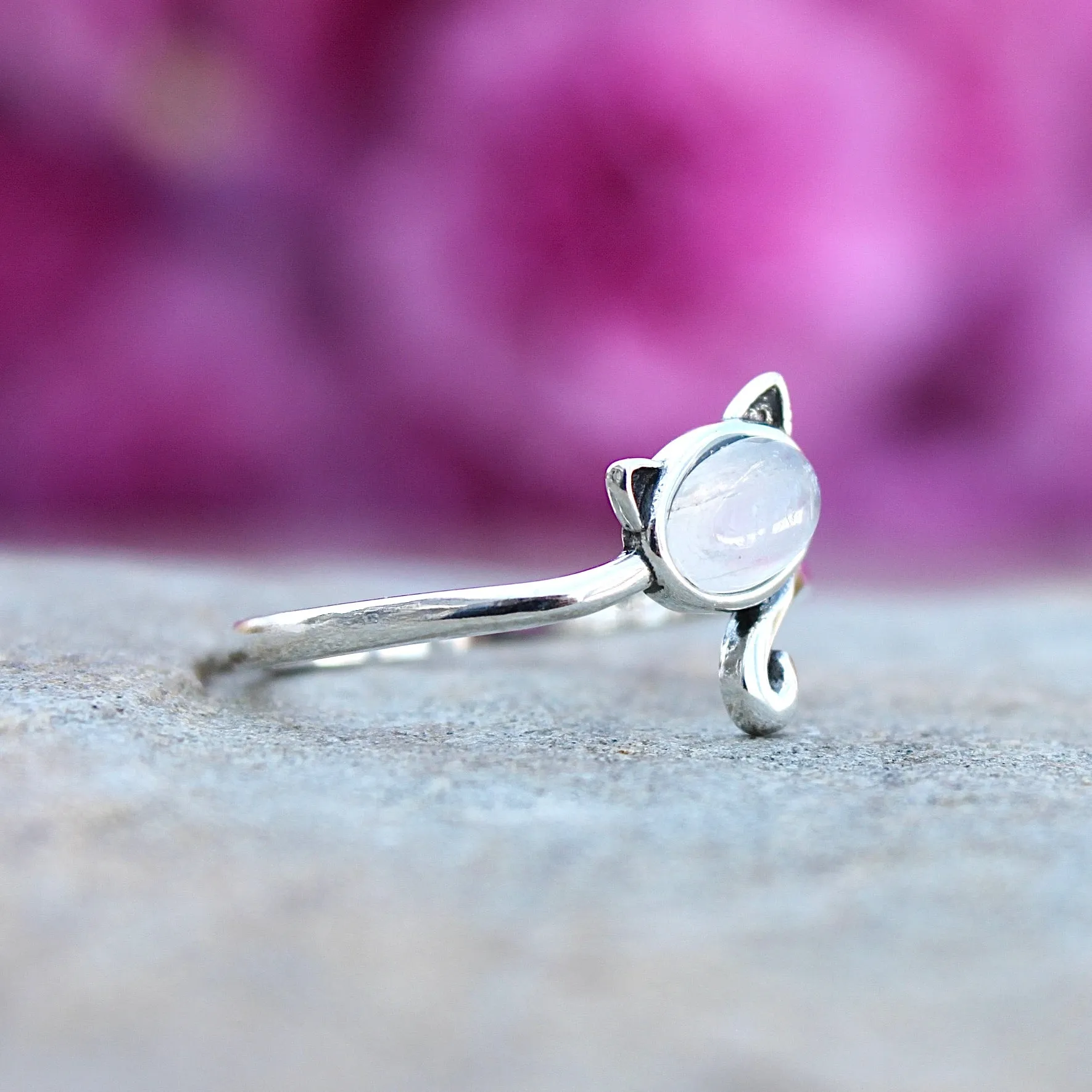 Moonstone Sterling Silver Cat Ring