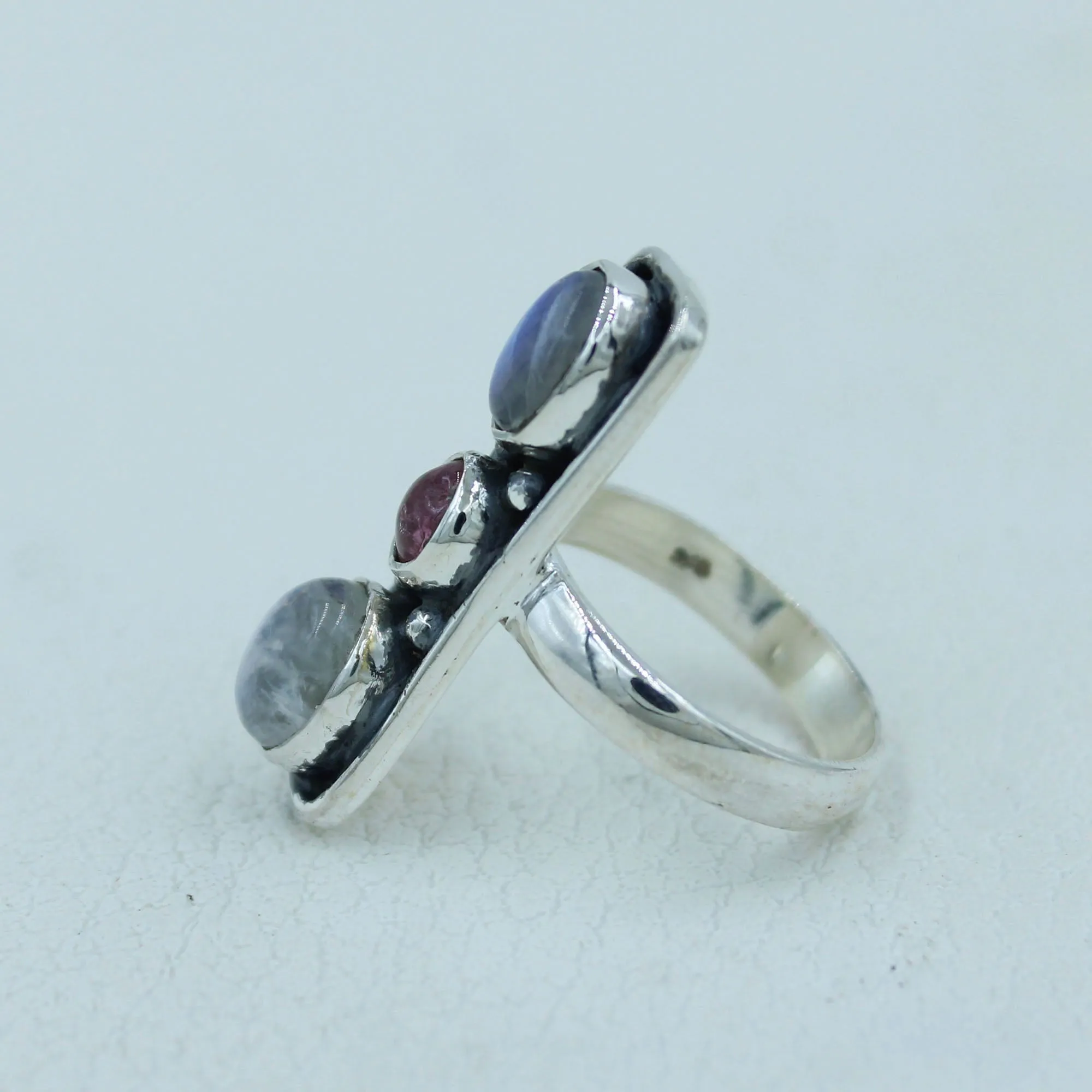 Moonstone with Tourmaline Sterling Silver Ring