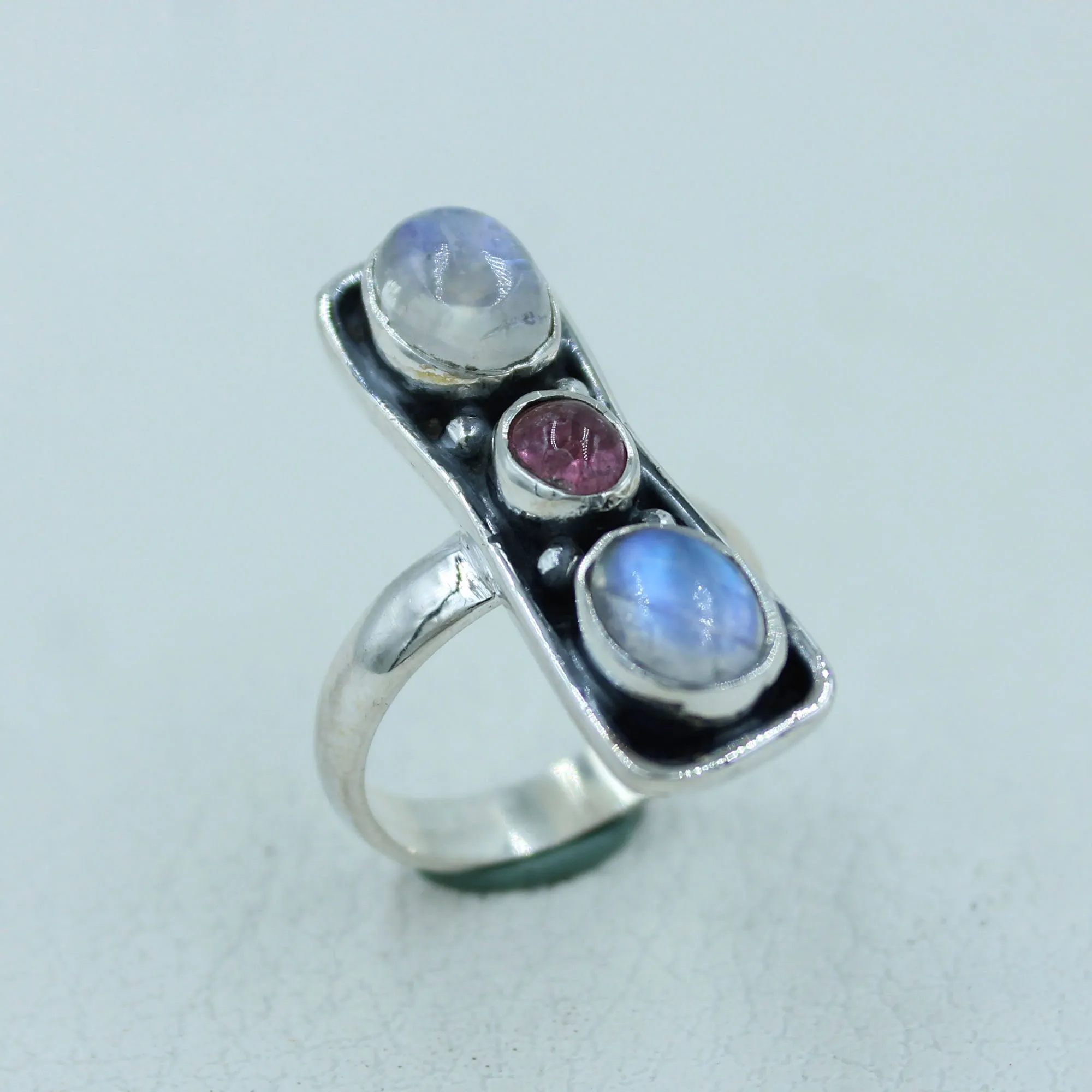 Moonstone with Tourmaline Sterling Silver Ring