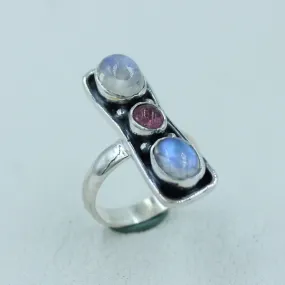 Moonstone with Tourmaline Sterling Silver Ring