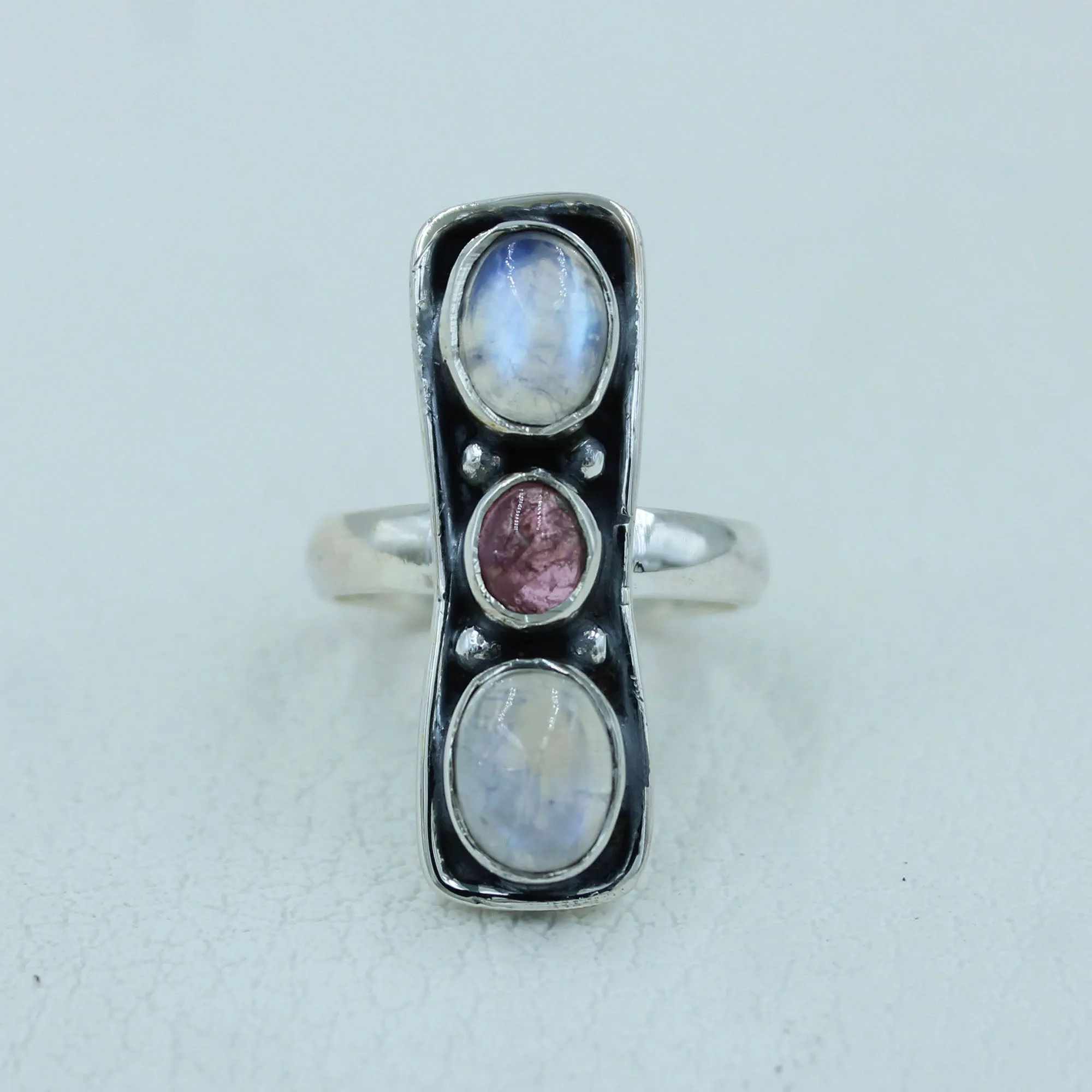 Moonstone with Tourmaline Sterling Silver Ring