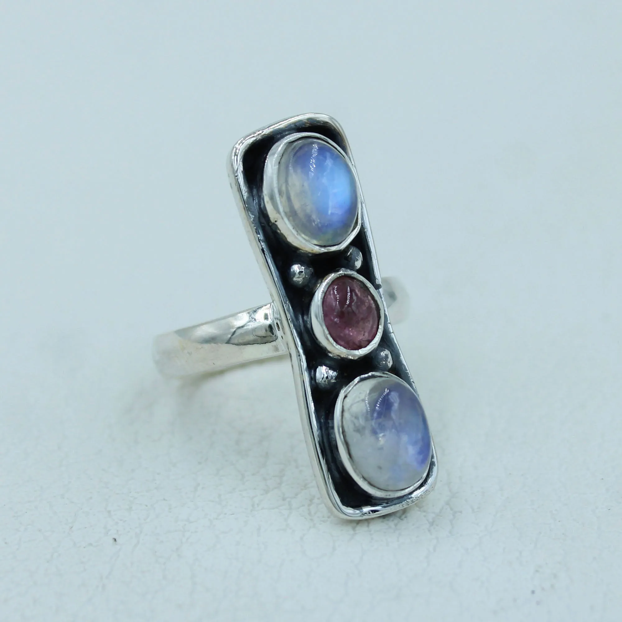 Moonstone with Tourmaline Sterling Silver Ring