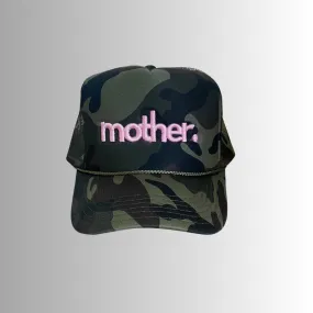 Mother Embroidered Trucker Hat -  Camo   Baby Pink