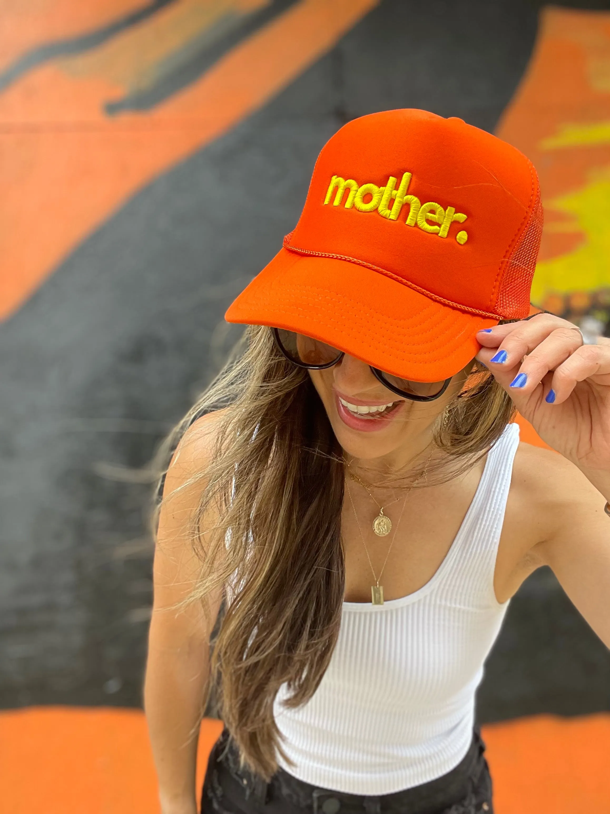 Mother Embroidered Trucker Hat -  Orange