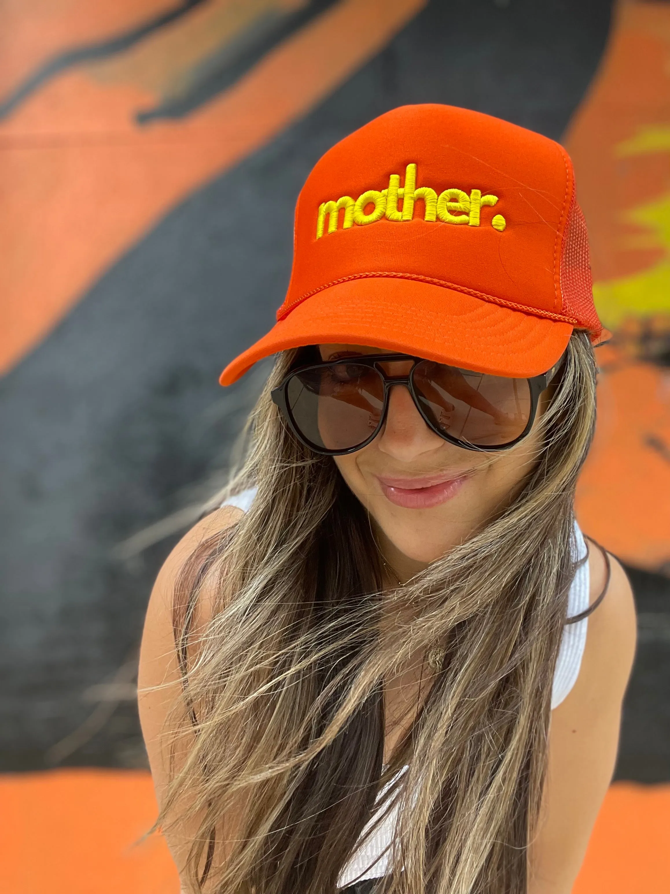 Mother Embroidered Trucker Hat -  Orange