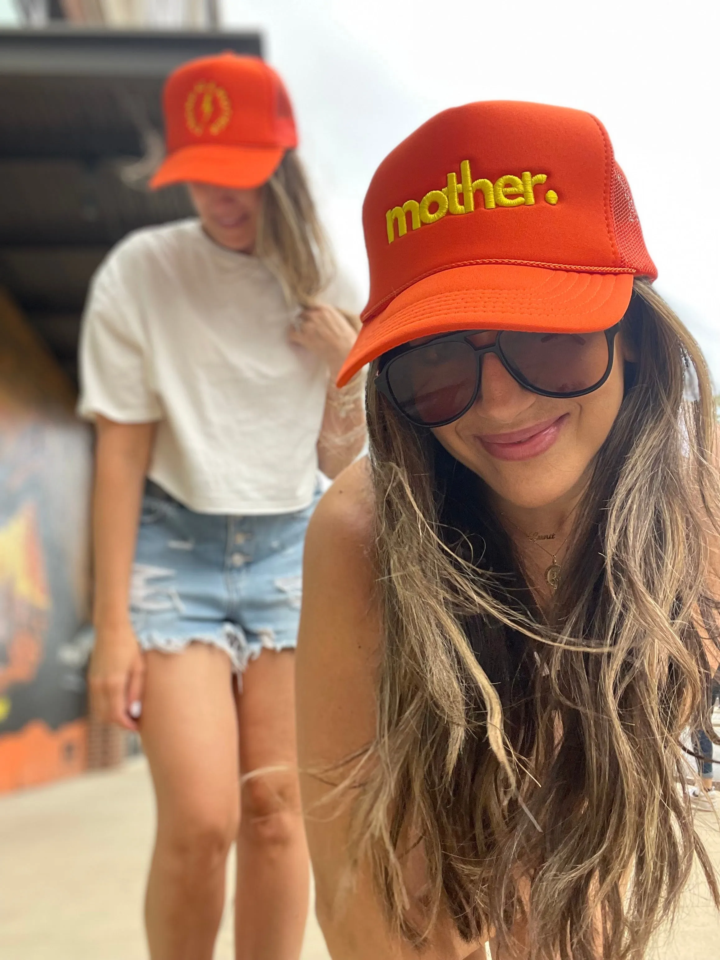 Mother Embroidered Trucker Hat -  Orange