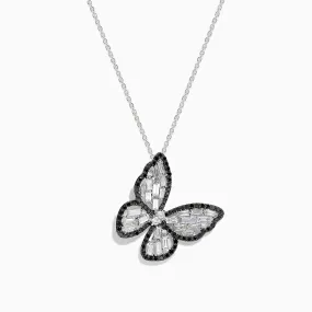 Nature 14K White Gold Black and White Diamond Butterfly Pendant
