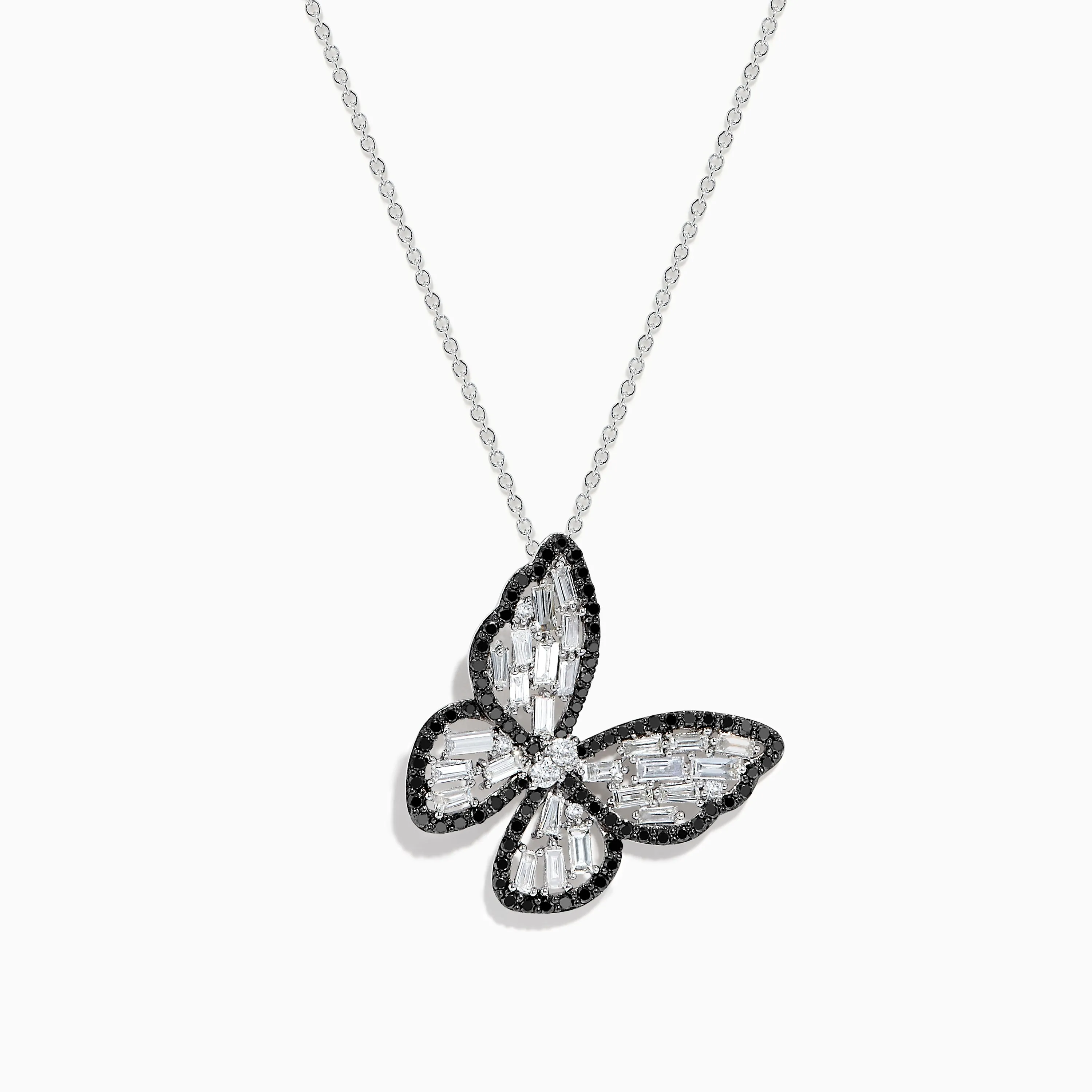 Nature 14K White Gold Black and White Diamond Butterfly Pendant