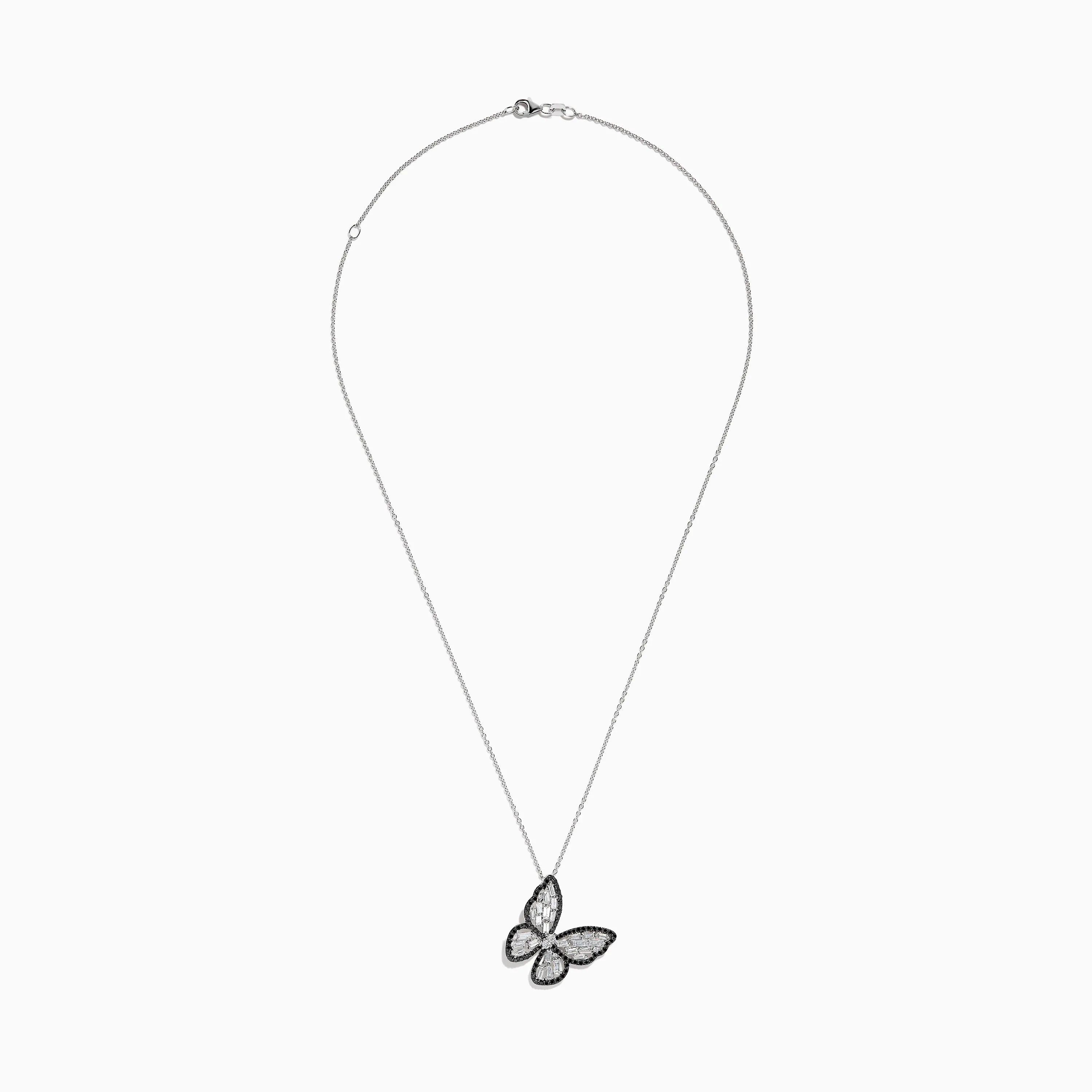Nature 14K White Gold Black and White Diamond Butterfly Pendant