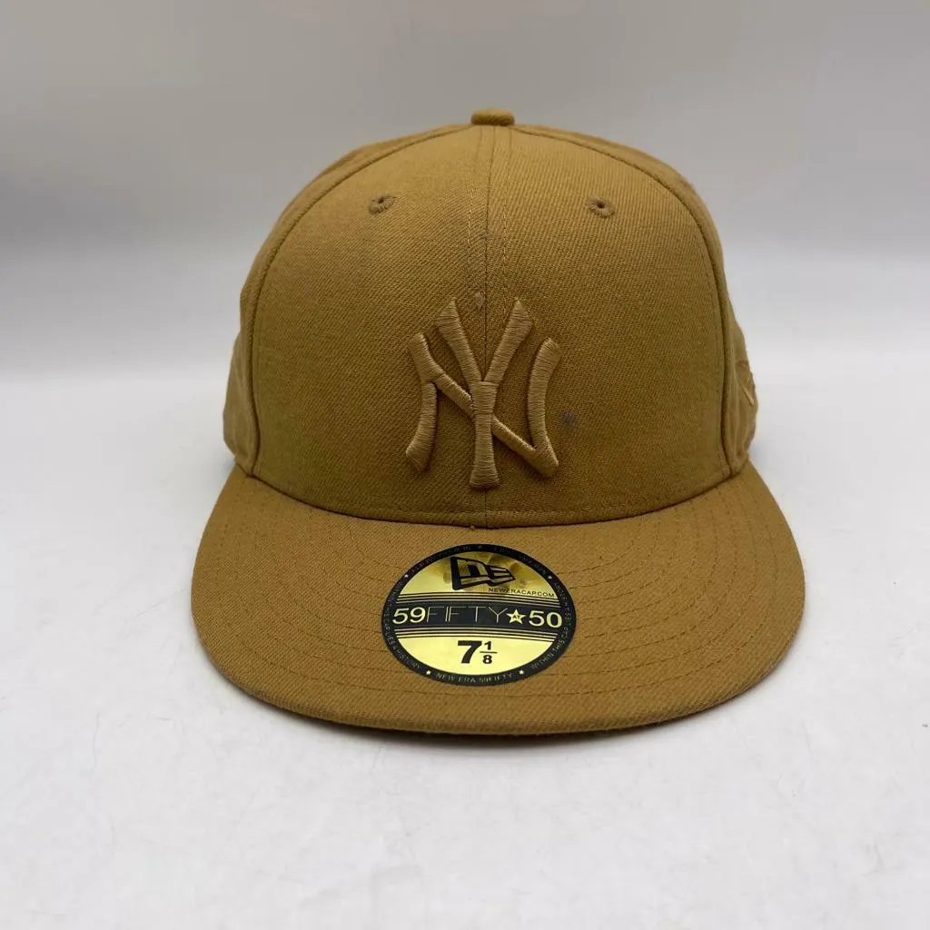 New York Yankees Fitted Hat Cap New Era 59Fifty Sz 7 1/8 Fitted Yellow White