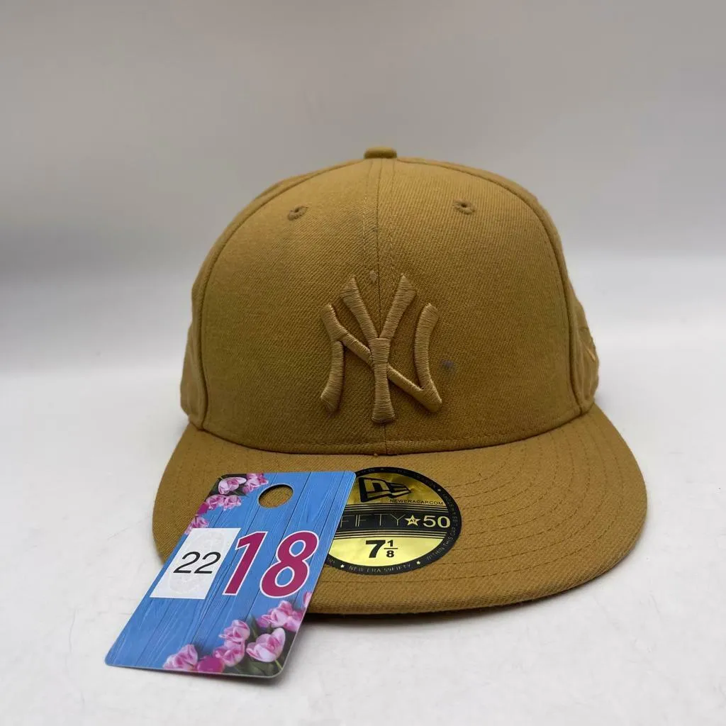 New York Yankees Fitted Hat Cap New Era 59Fifty Sz 7 1/8 Fitted Yellow White