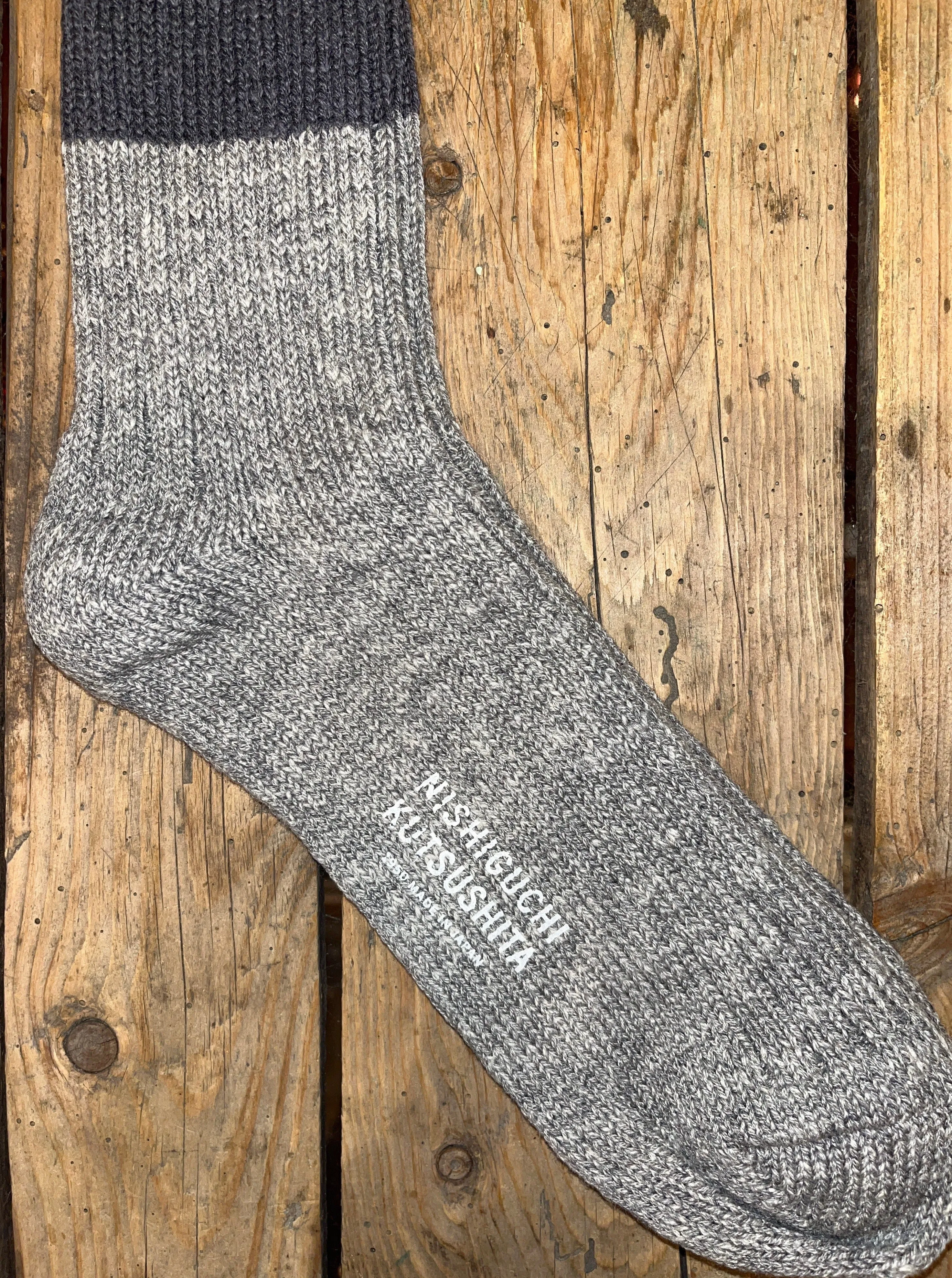 Nishiguchi Kutsushita, Wool Cotton Slab Socks, Charcoal