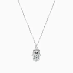 Novelty 14K White Gold Black and White Diamond Hamsa Pendant