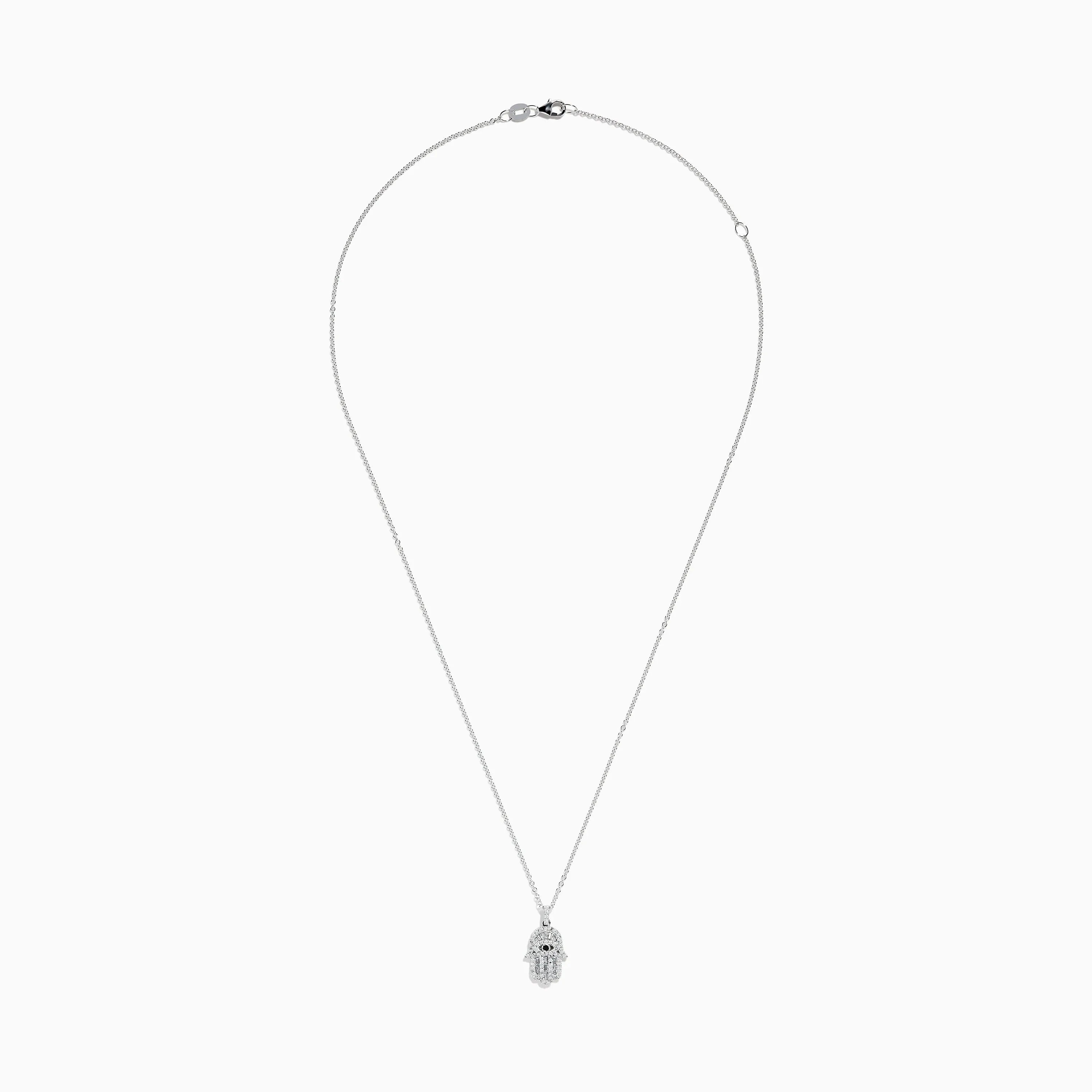 Novelty 14K White Gold Black and White Diamond Hamsa Pendant