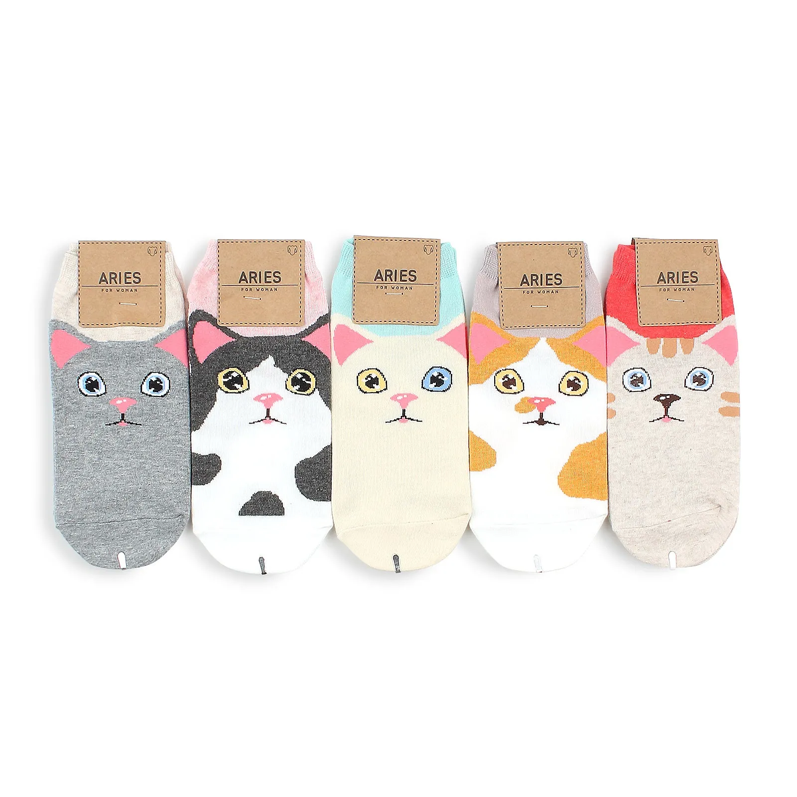 Odd eye kitten tabby cat socks (5 pairs) IR15