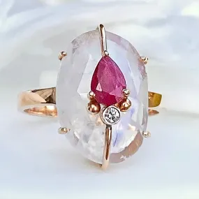 ONE OF A KIND MOONSTONE AND RUBY RING