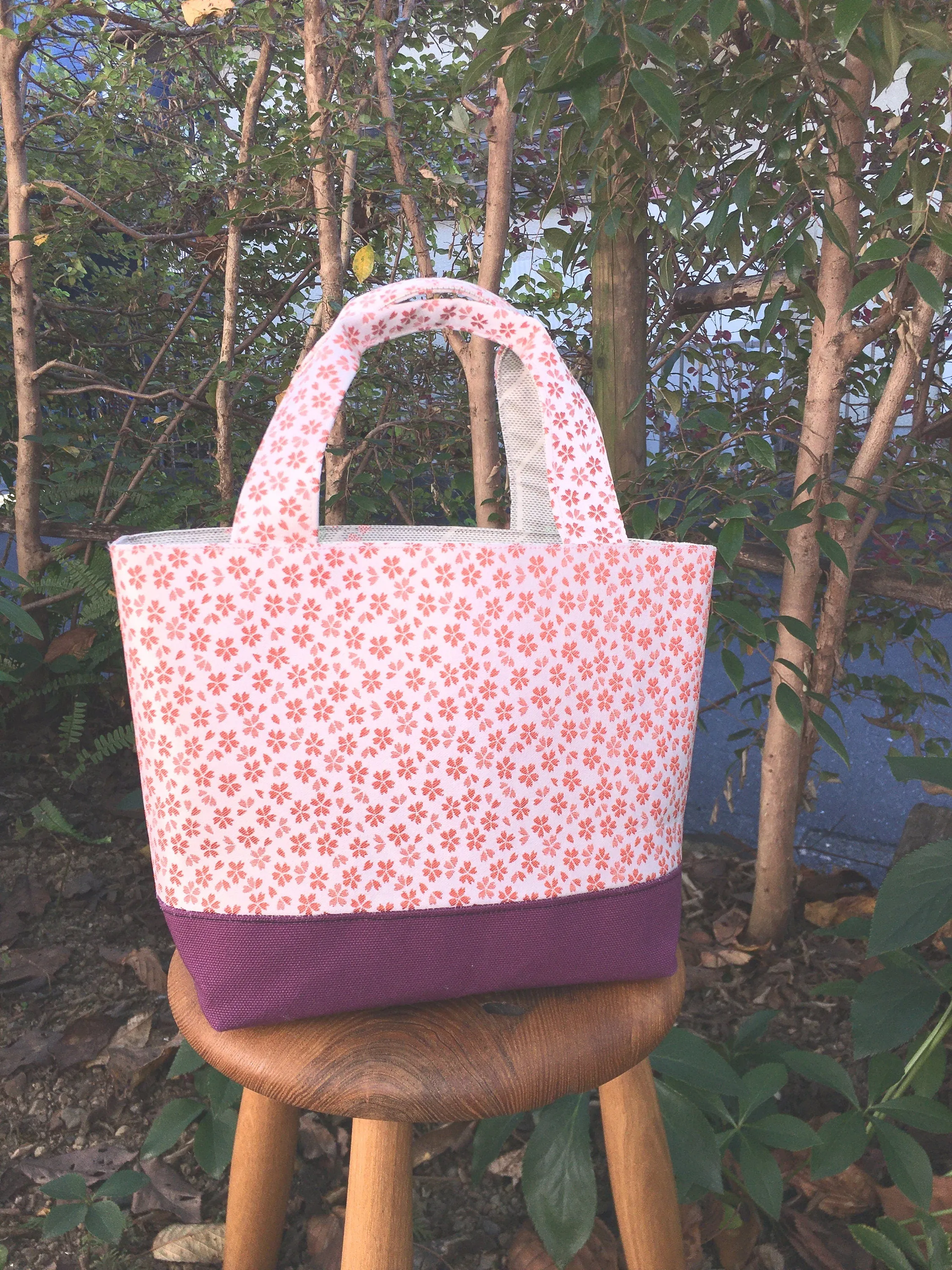 OUTLET Small Tote Bag, Pink tote, Floral bag, Canvas Bag, Brocade, Silk, Japanese Silk, Small bag, Purse, Women's Bag, One of a kind, Cherry