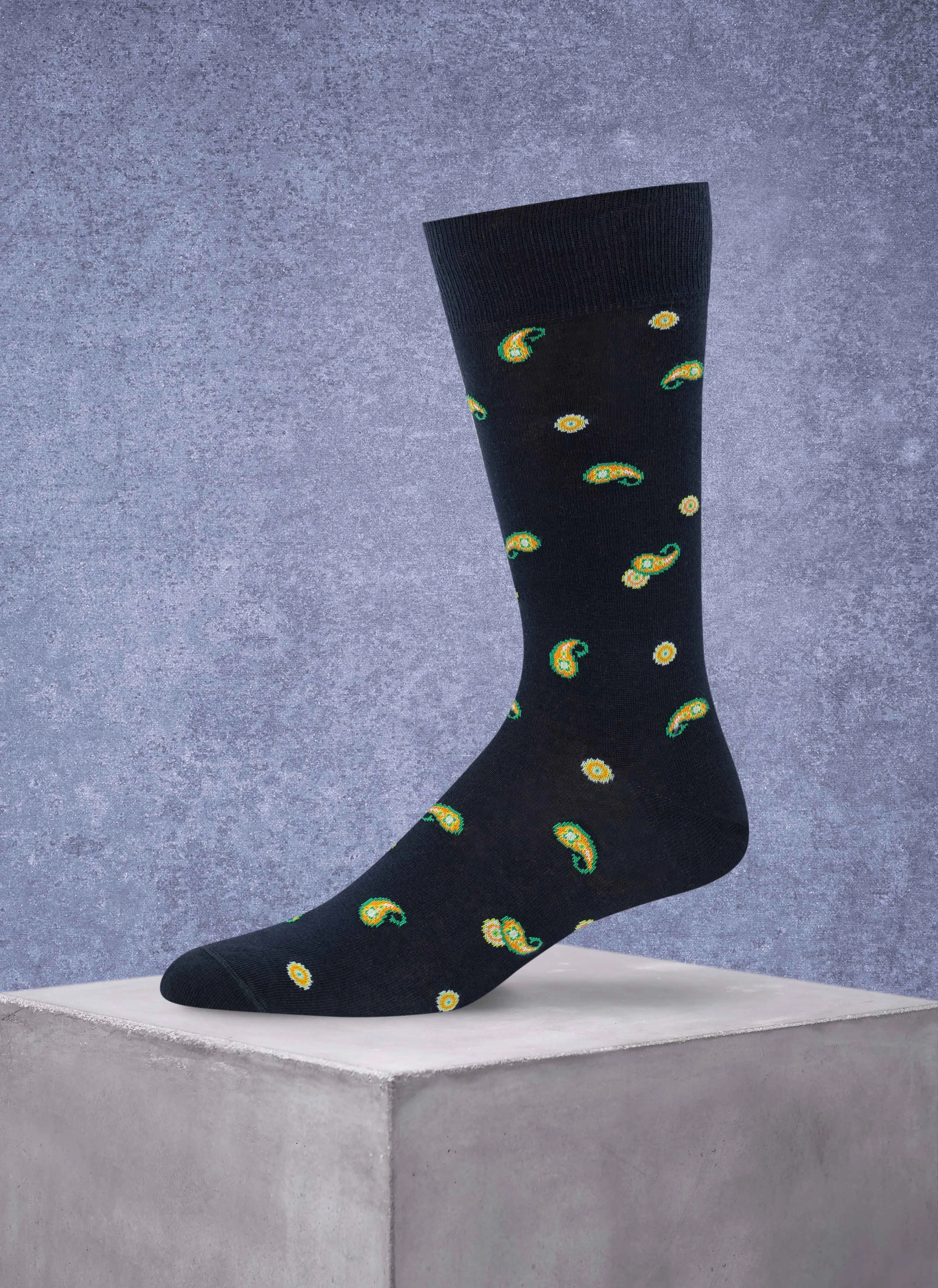Paisley Dot Cotton Sock in Navy