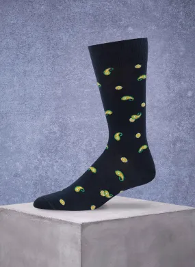 Paisley Dot Cotton Sock in Navy