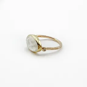 Pear Shaped Rose Cut Moonstone set in 14 Karat Yellow Gold with 18 Karat Yellow Gold Bezel Diamond Ring