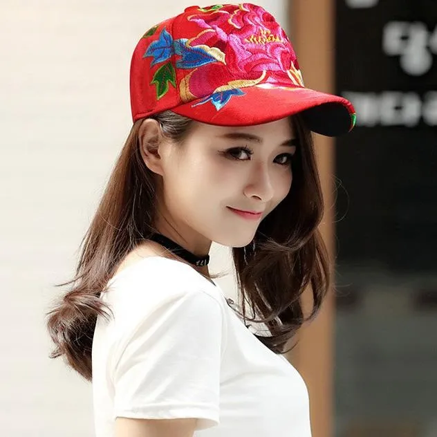 Peony Embroidery Unisex Oriental Snapback Baseball Cap