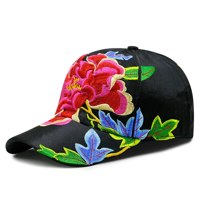Peony Embroidery Unisex Oriental Snapback Baseball Cap