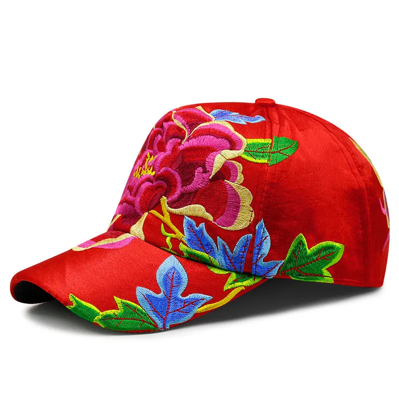 Peony Embroidery Unisex Oriental Snapback Baseball Cap