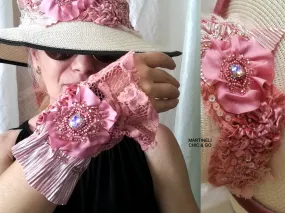 Pink Beaded Bracelet Boho Floral Cuff Bracelet