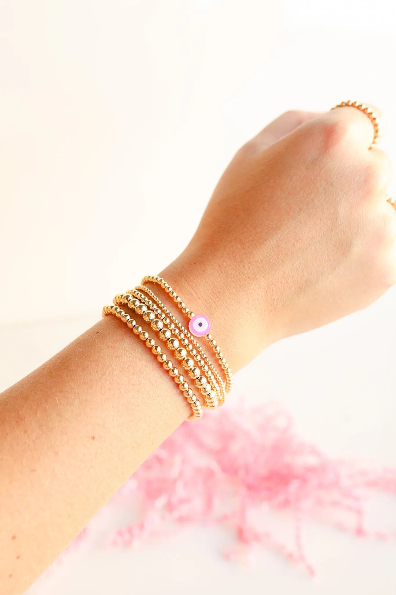 Pink Evil Eye BB Bead Bracelet