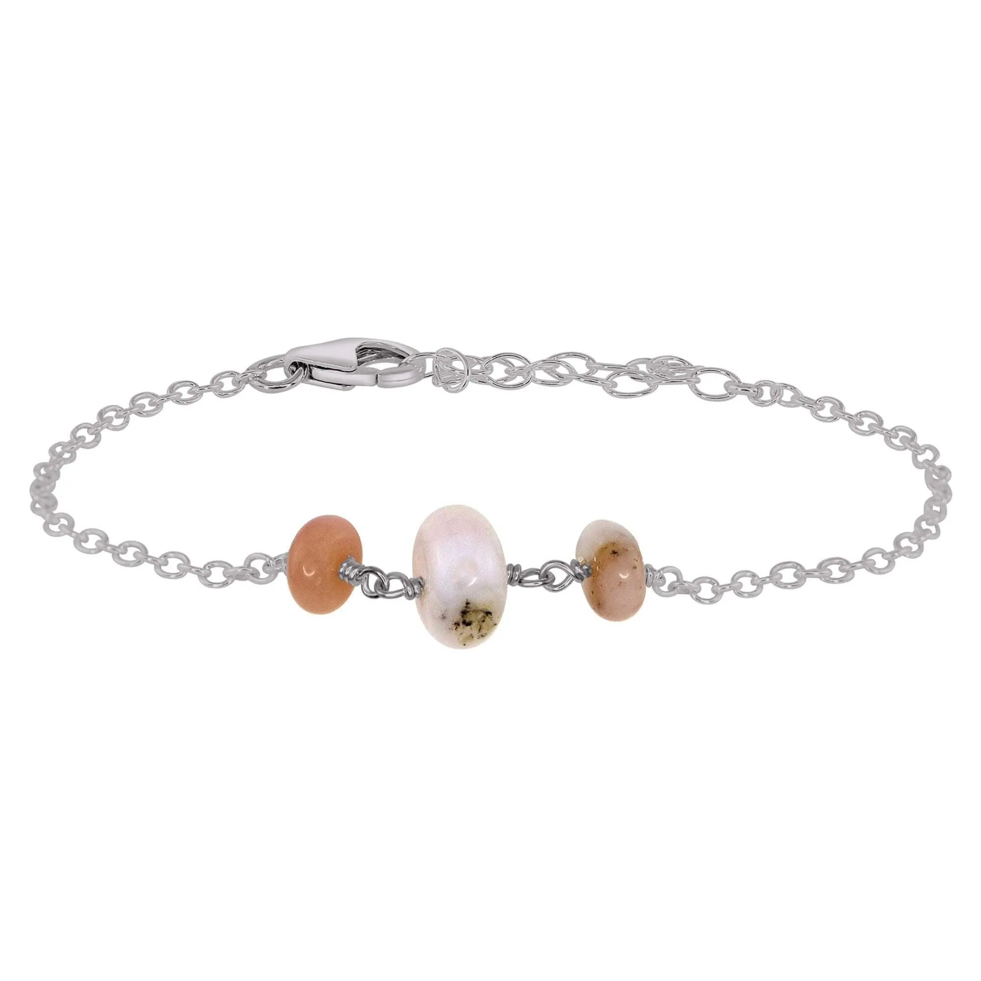 Pink Peruvian Opal Beaded Chain Bracelet