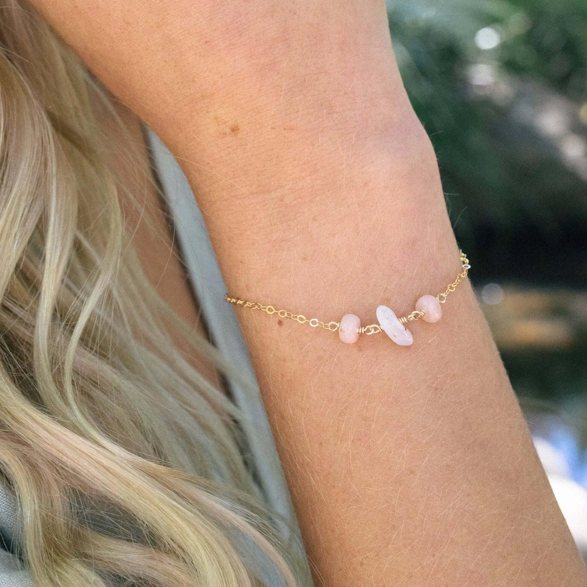 Pink Peruvian Opal Beaded Chain Bracelet