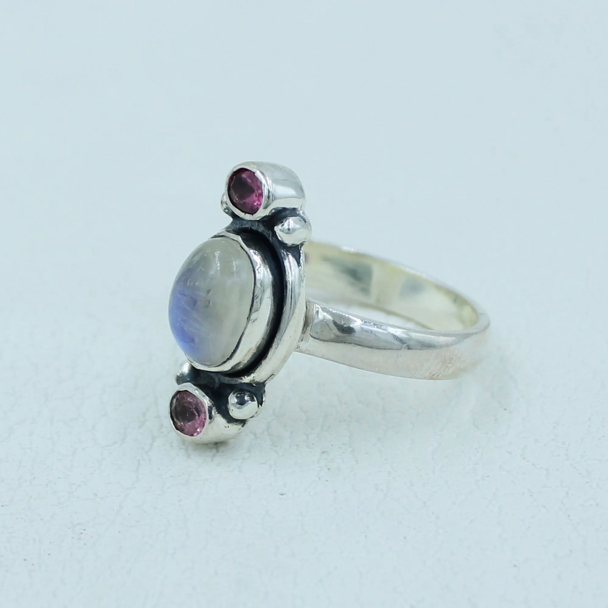 Pink Tourmaline &  Moonstone Silver Gift Ring