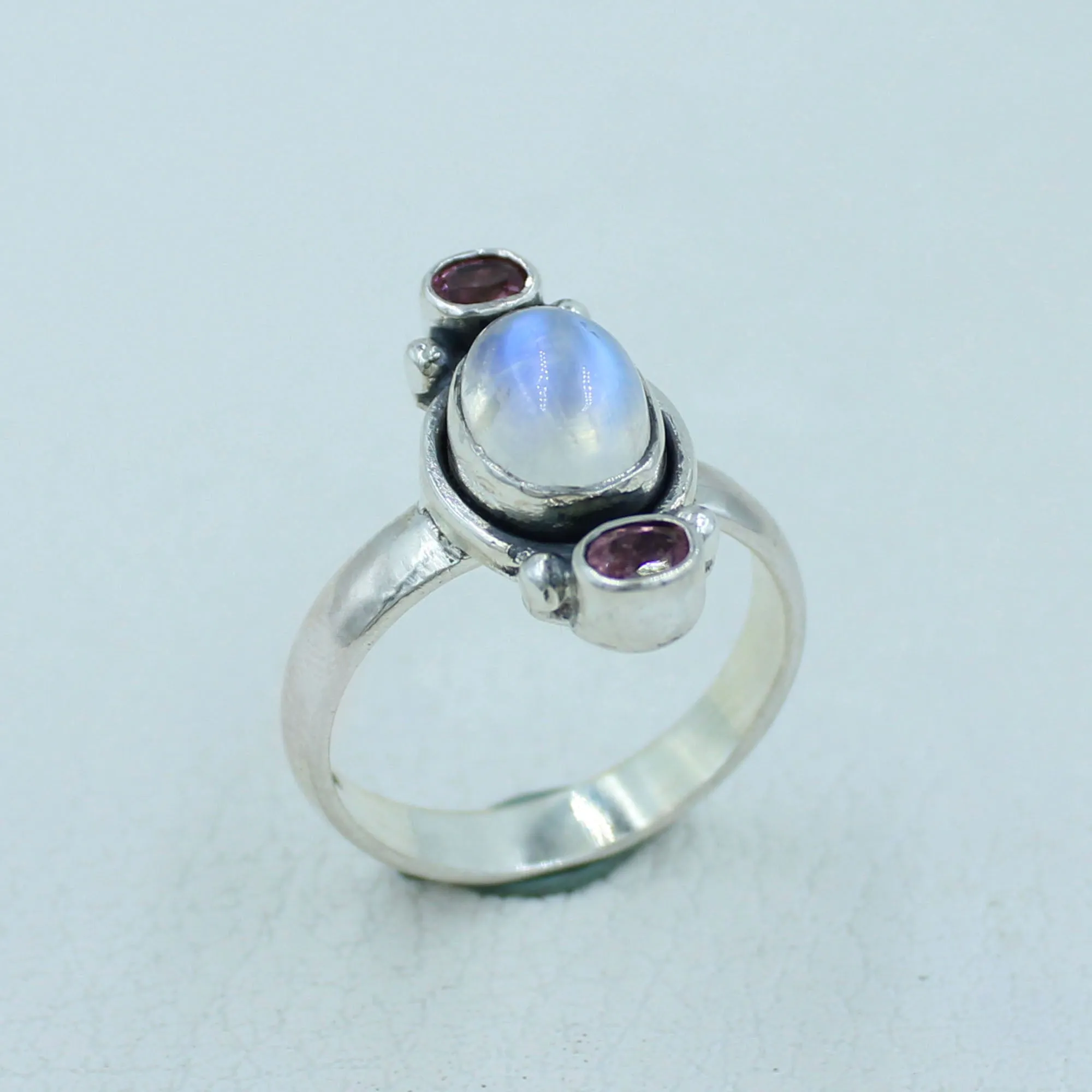 Pink Tourmaline &  Moonstone Silver Gift Ring