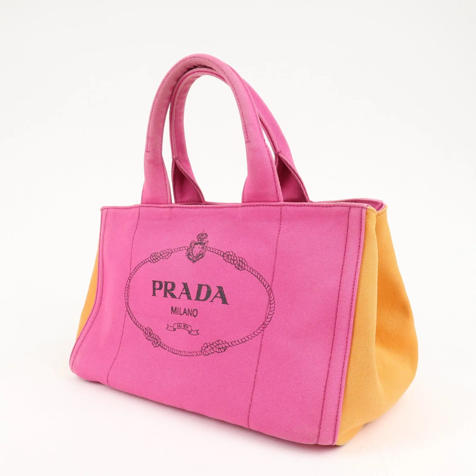 Prada Canapa Canvas Tote Bag Limited Edition Pink Orange B1877I