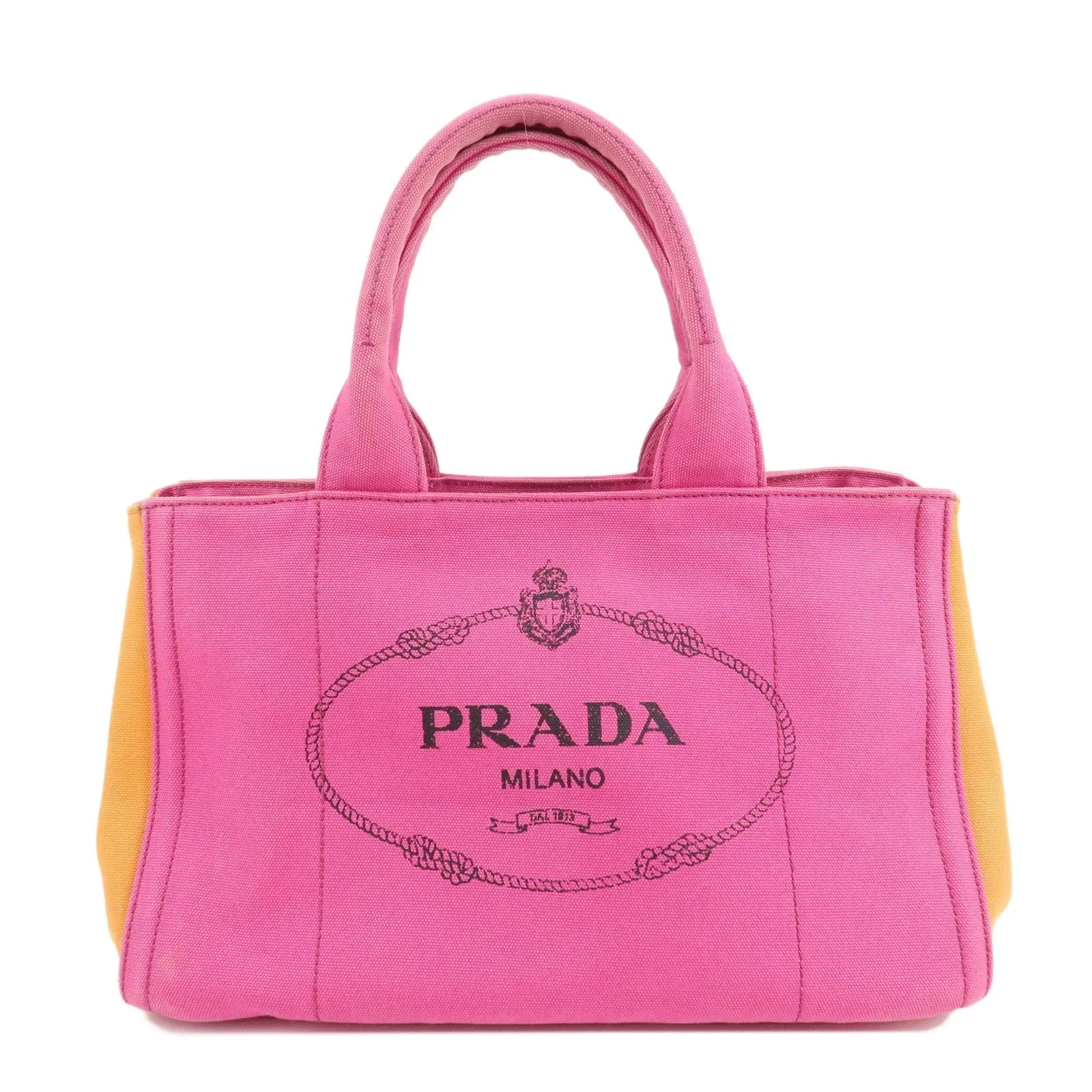 Prada Canapa Canvas Tote Bag Limited Edition Pink Orange B1877I