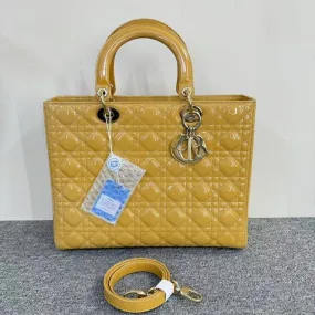 Preloved Dior Lady Dior Cannage Two-Way Tote Bag Yellow Patent Leather