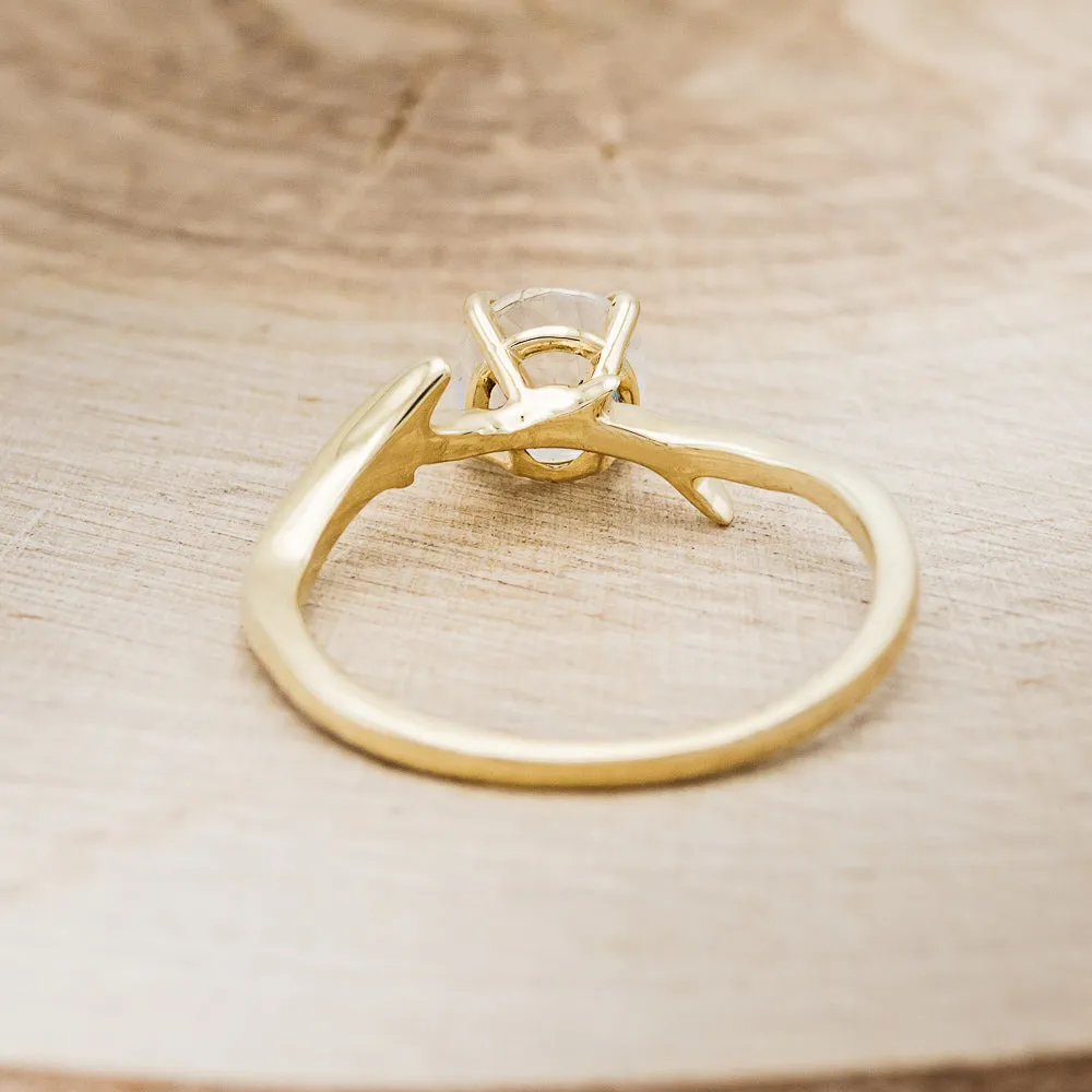"ARTEMIS" - ROUND MOONSTONE ENGAGEMENT RING WITH ANTLER-STYLE BAND