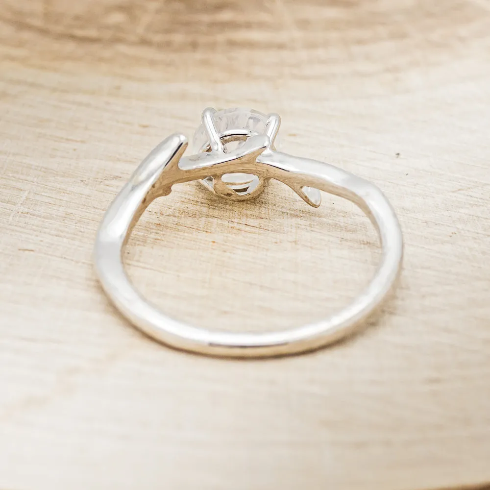 "ARTEMIS" - ROUND MOONSTONE ENGAGEMENT RING WITH ANTLER-STYLE BAND
