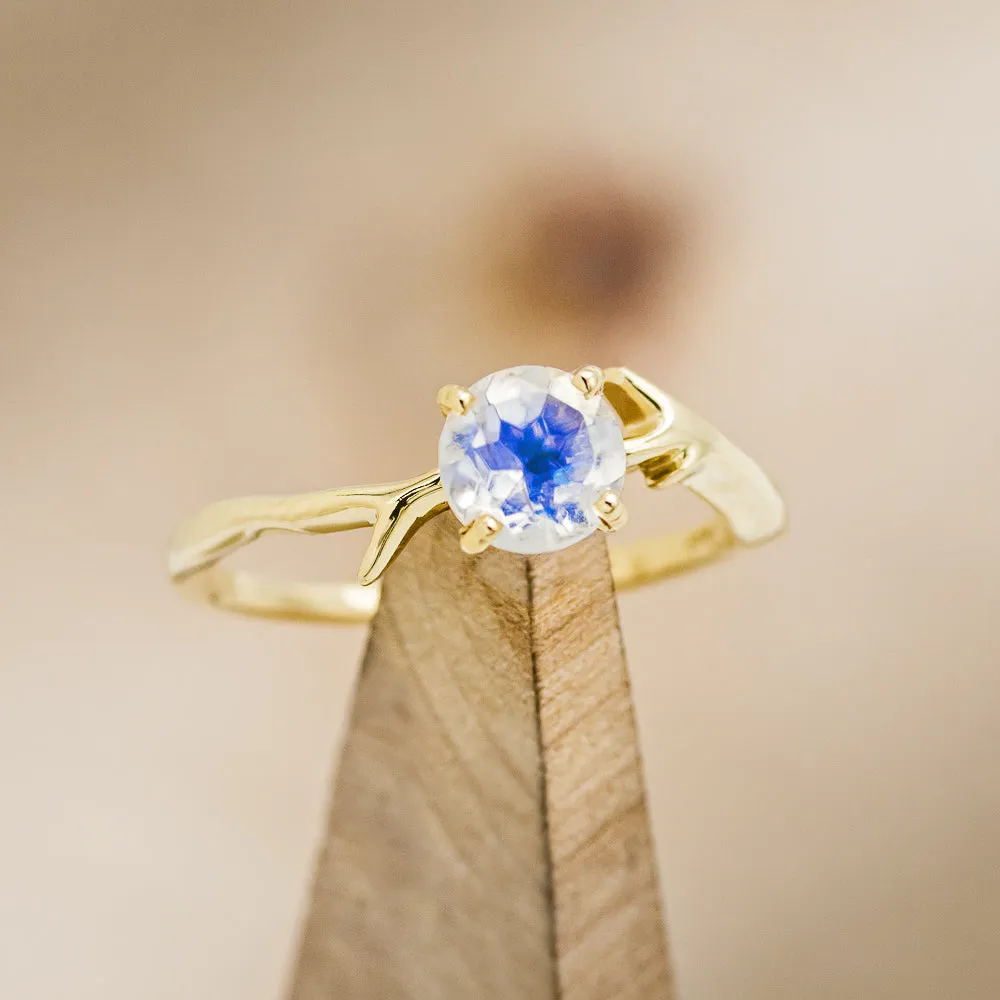 "ARTEMIS" - ROUND MOONSTONE ENGAGEMENT RING WITH ANTLER-STYLE BAND