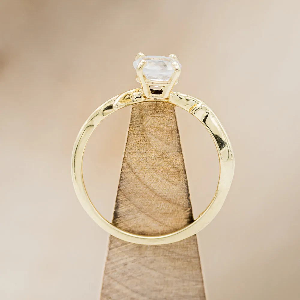 "ARTEMIS" - ROUND MOONSTONE ENGAGEMENT RING WITH ANTLER-STYLE BAND