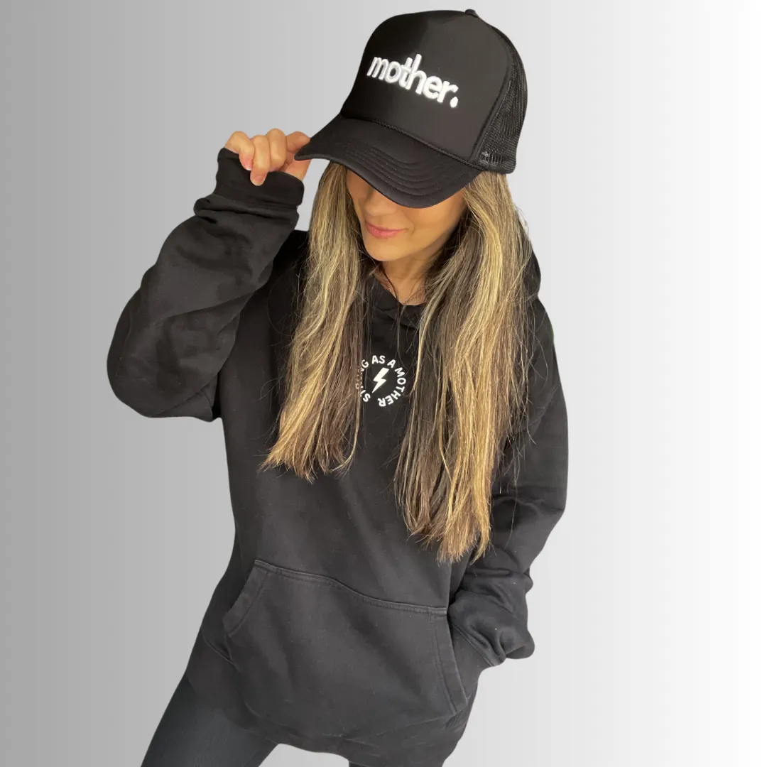 "mother." Embroidered Trucker Hat - Black