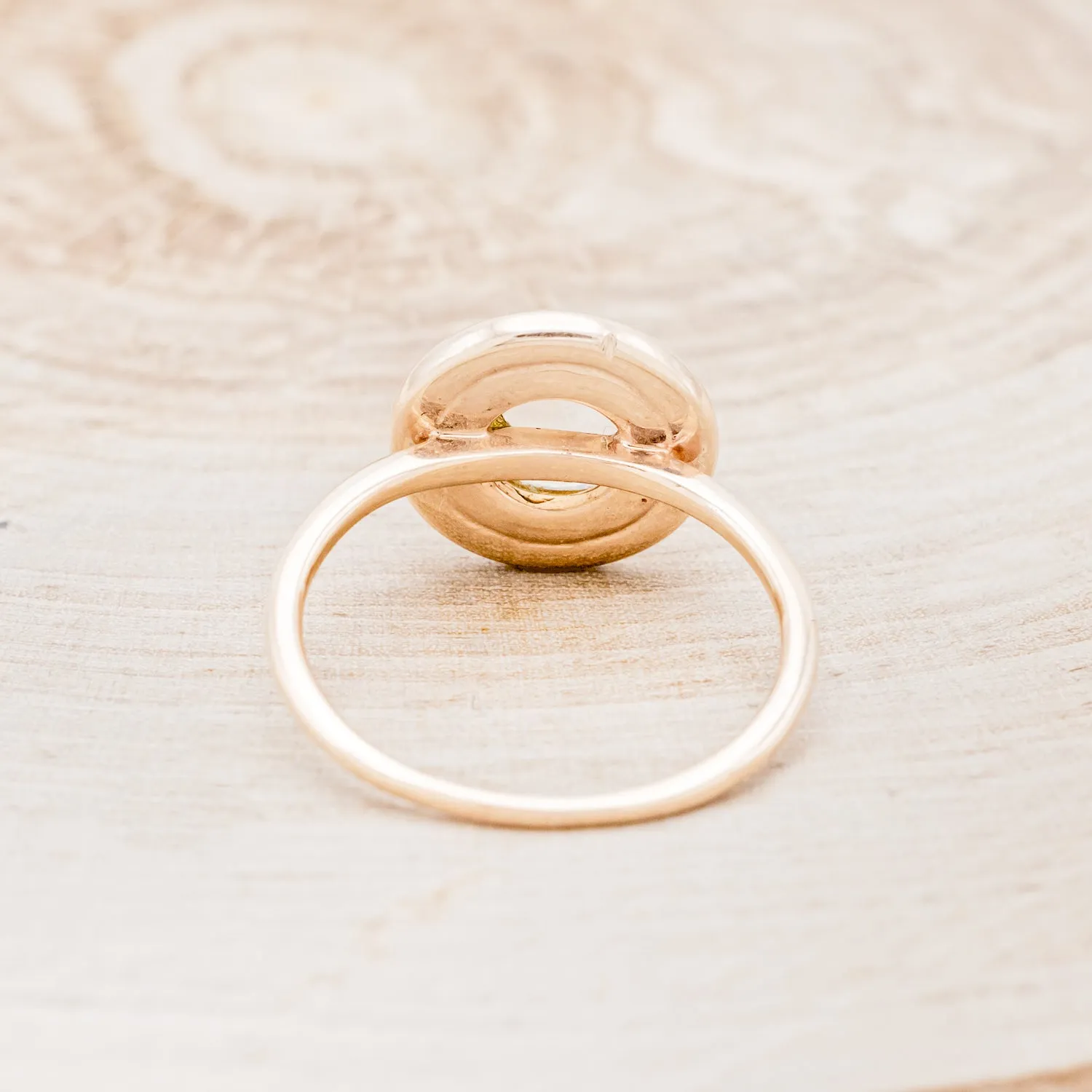 "TERRA" - ROUND CABOCHON CUT MOONSTONE ENGAGEMENT RING WITH DIAMOND HALO