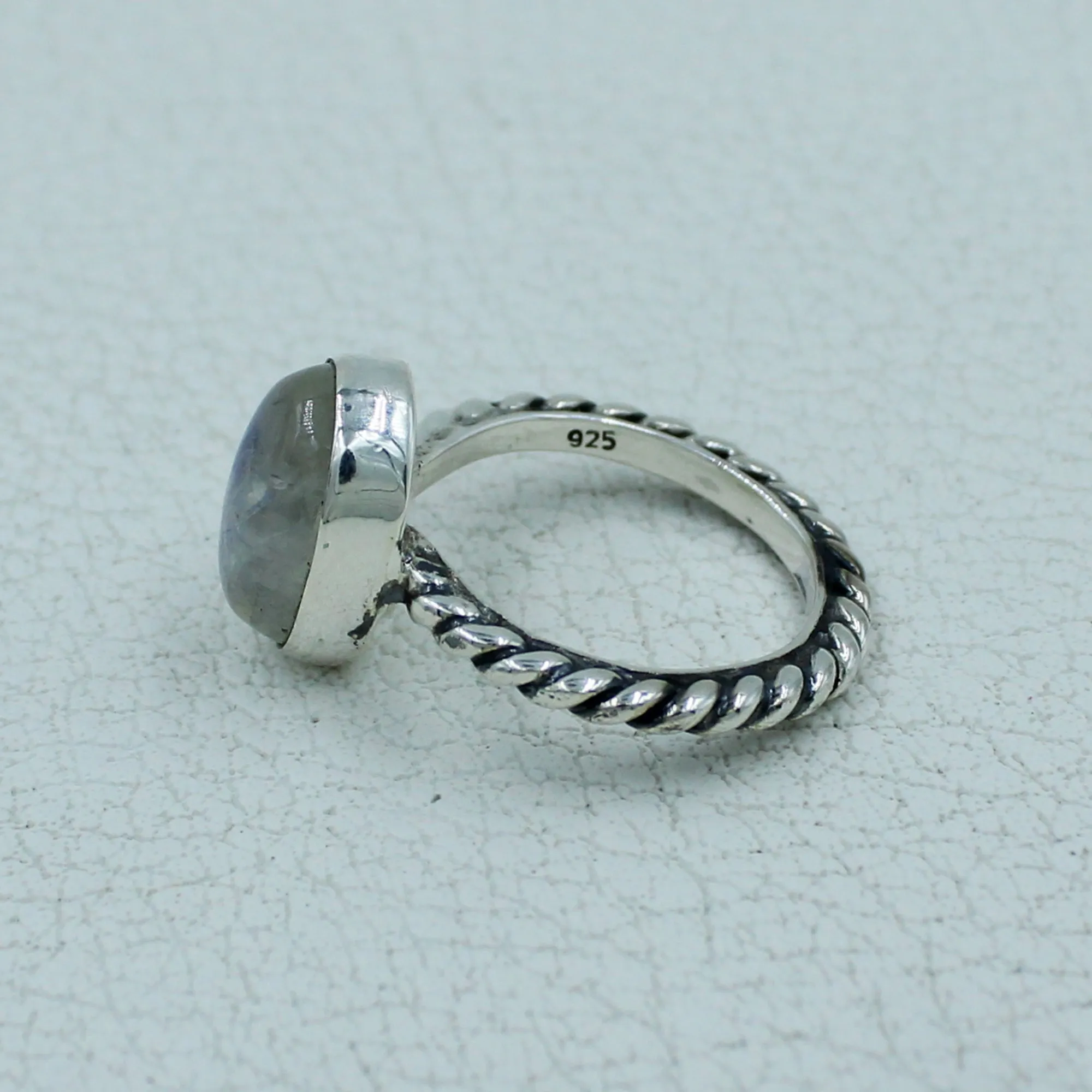 Rainbow Moonstone Solid Sterling Silver Ring