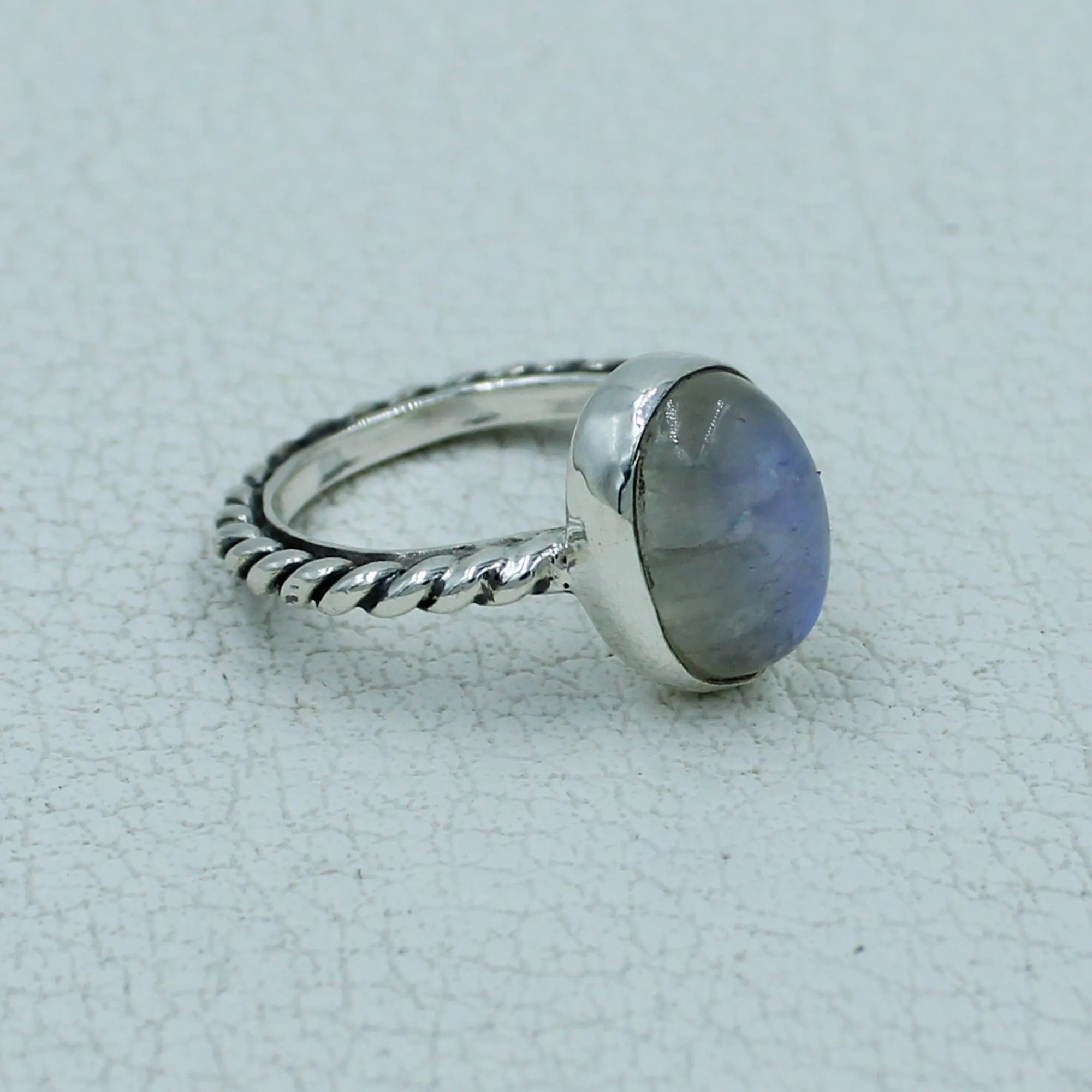 Rainbow Moonstone Solid Sterling Silver Ring