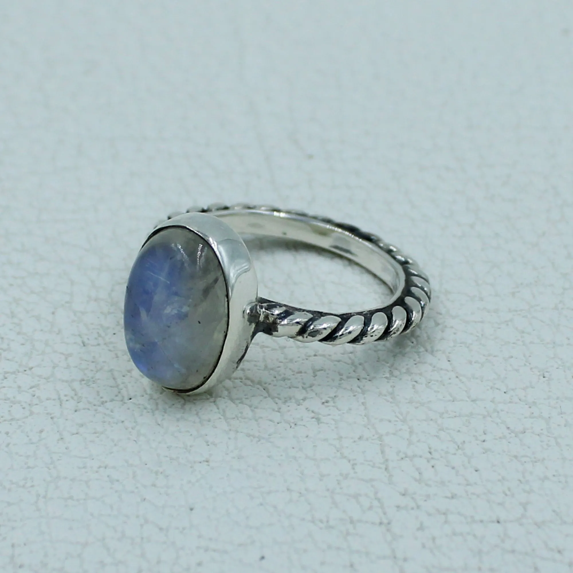 Rainbow Moonstone Solid Sterling Silver Ring