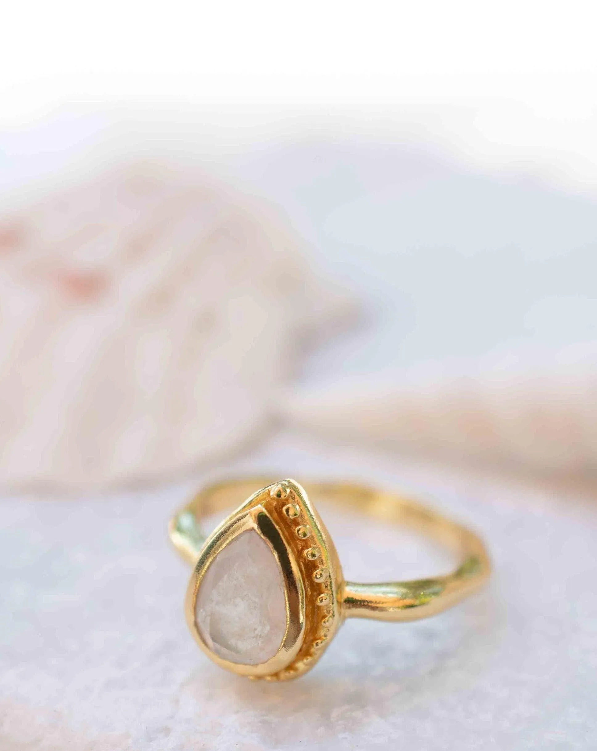 Rainbow Moonstone Tear Drop Ring ~ 18k Gold Plated ~ MR311