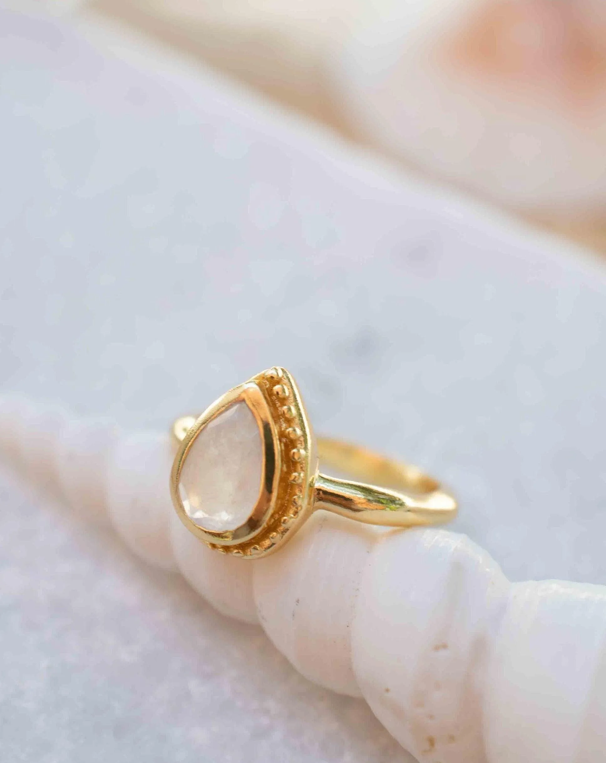 Rainbow Moonstone Tear Drop Ring ~ 18k Gold Plated ~ MR311